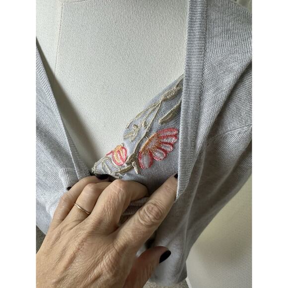 Esperanza Gray Embroidered Floral XL Sweater Cardigan Secretary Retro - Picture 8 of 10